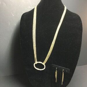 Oval Necklace Fringe Earrings 28 In Rhinestone Gold Multi Chain Organic Tassel